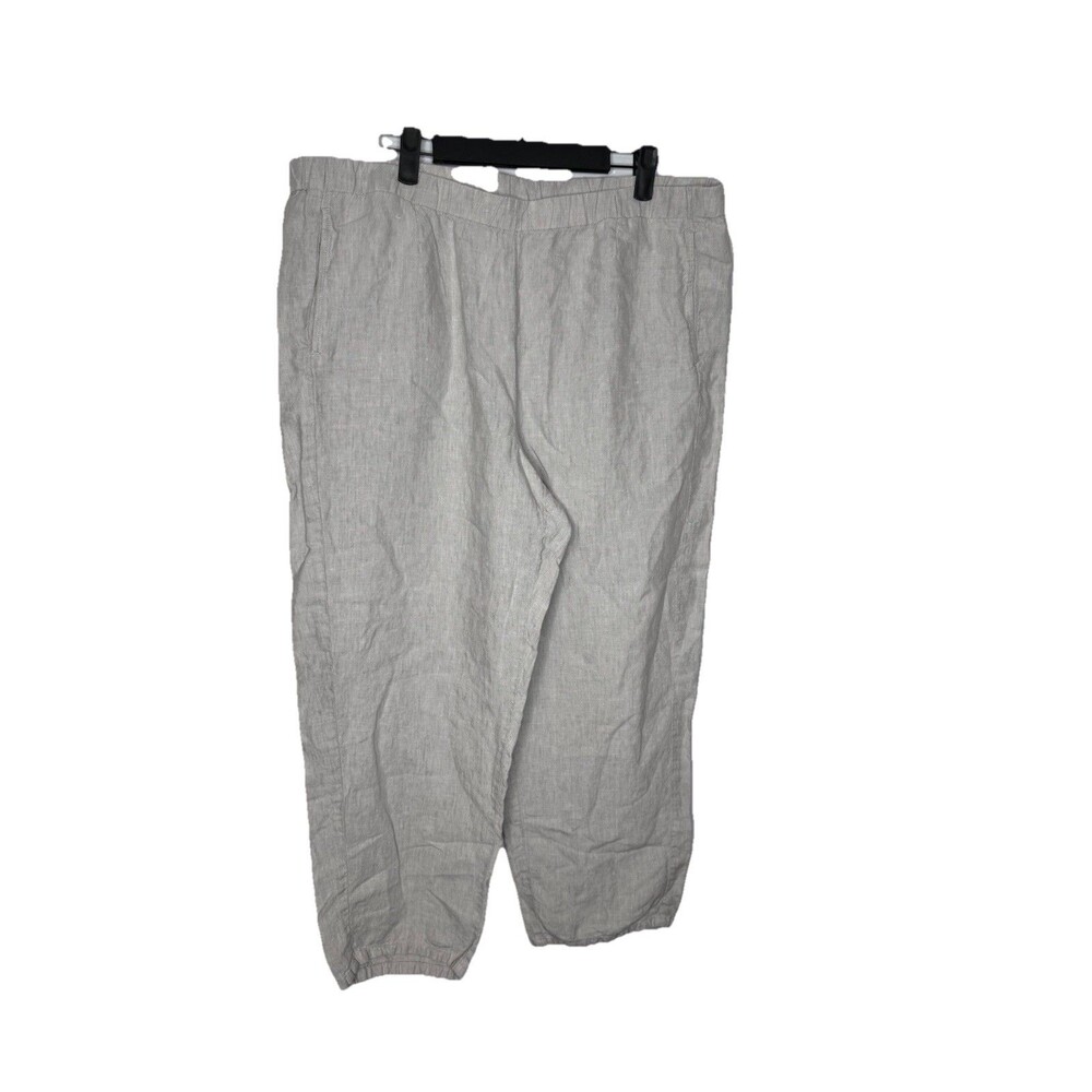 J Jill LOVE LINEN Pants Large Tall 100% Linen Wide Leg Crop Lagenlook Pockets